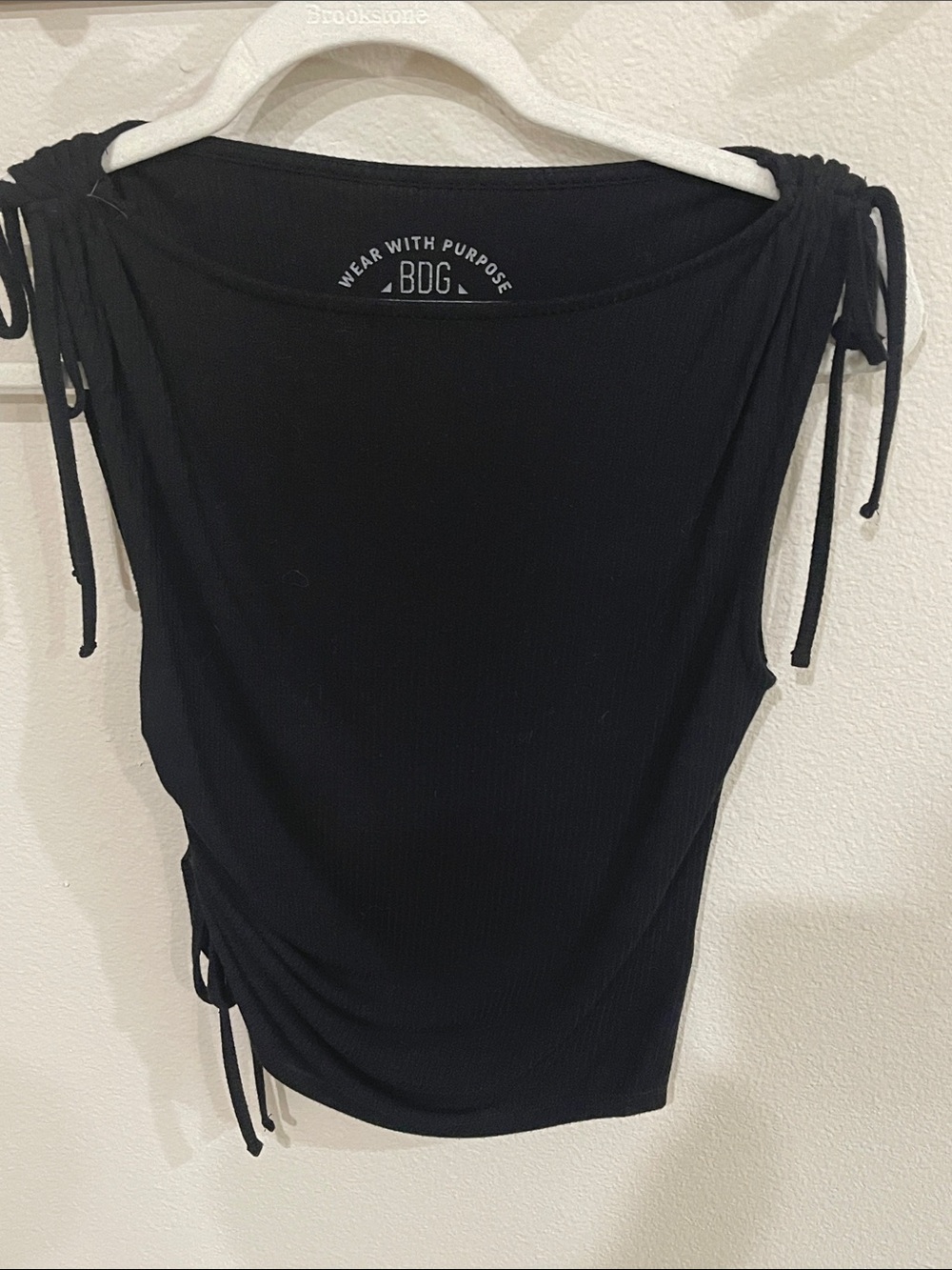BDG Black Ruched Drawstring Shoulder Tank Large